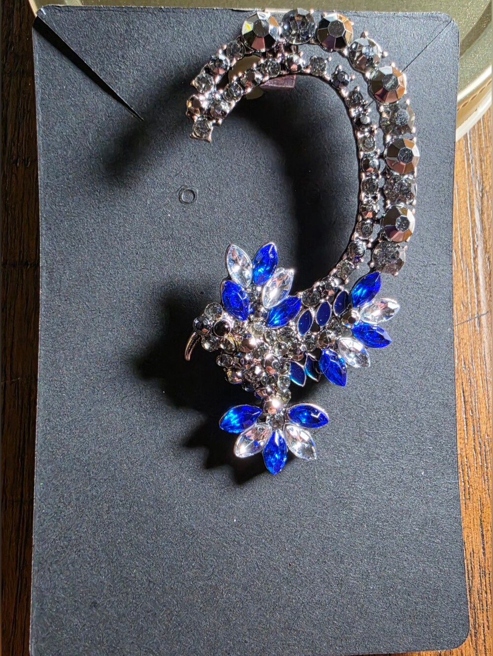 Amazon Blue and Clear Crystal Floral Ear Cuff Earring
